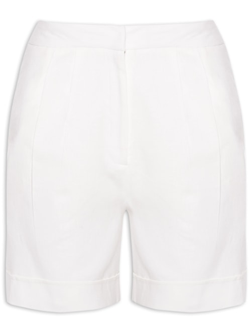 Short Feminino Cintura Alta Em Linho Misto – Off White