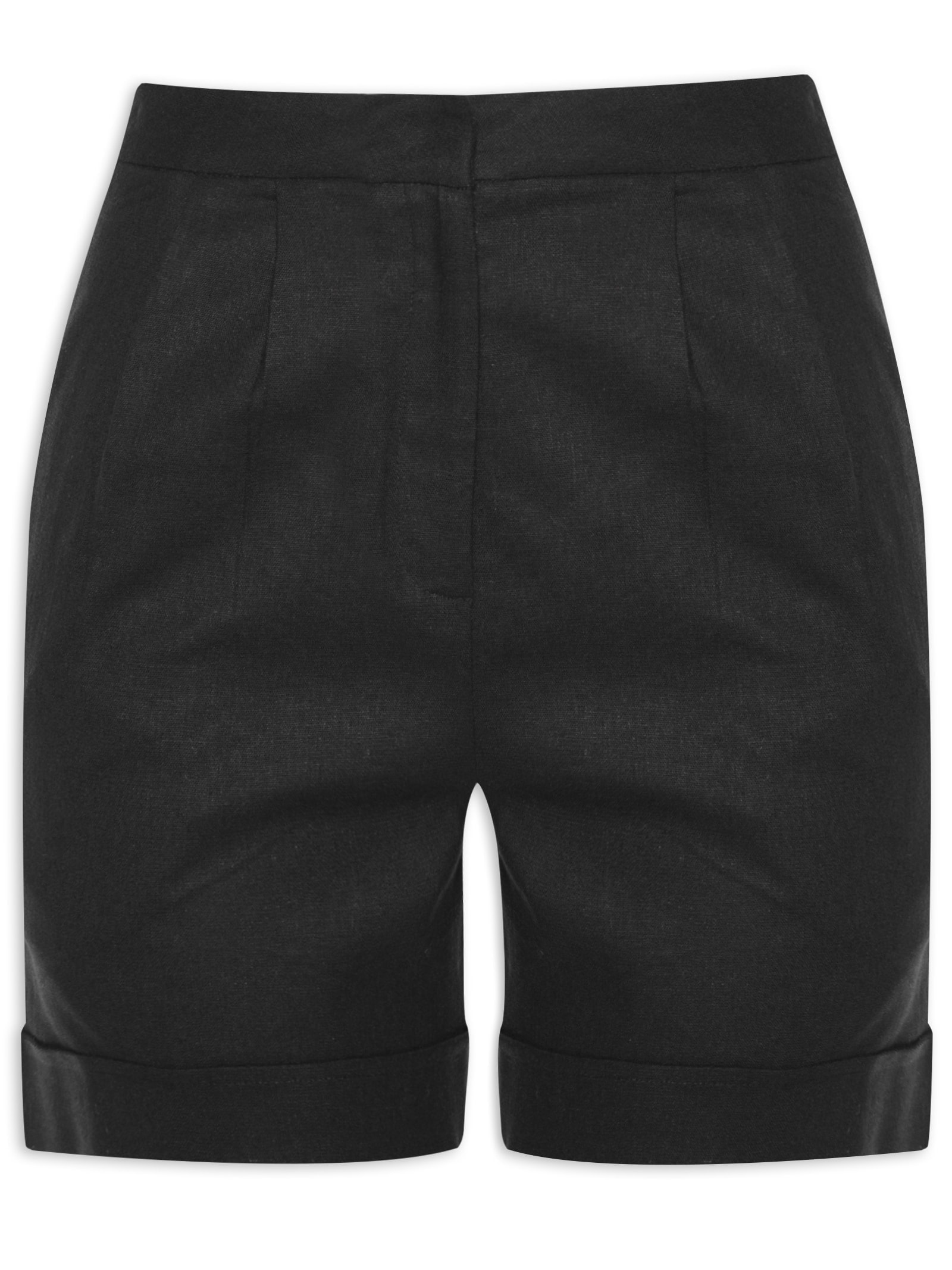 Short Feminino Cintura Alta Em Linho Misto Preto '2Essential