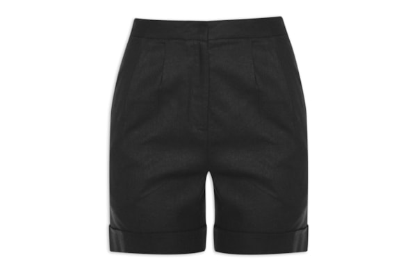 Short Feminino Cintura Alta Em Linho Misto - Preto