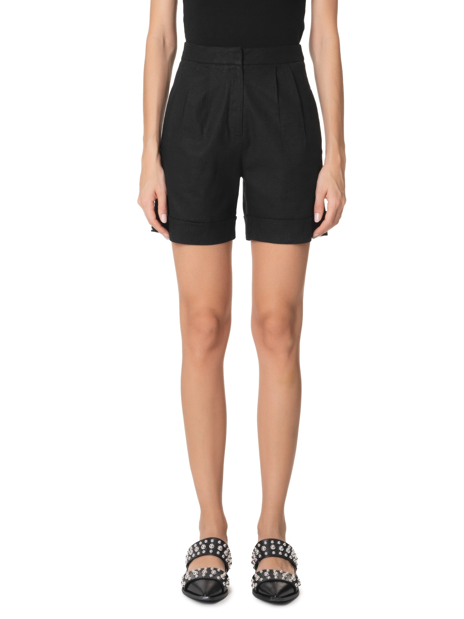 Short Feminino Cintura Alta Em Linho Misto Preto '2Essential