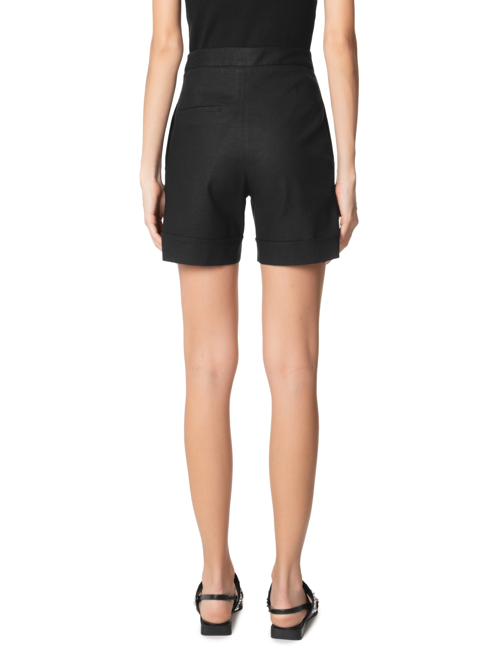 Short Feminino Cintura Alta Em Linho Misto Preto '2Essential