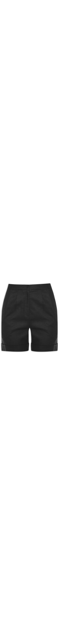 Short Feminino Cintura Alta Em Linho Misto - Preto