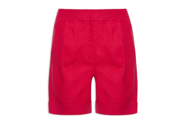 Short Feminino Cintura Alta Em Linho Misto - Vermelho