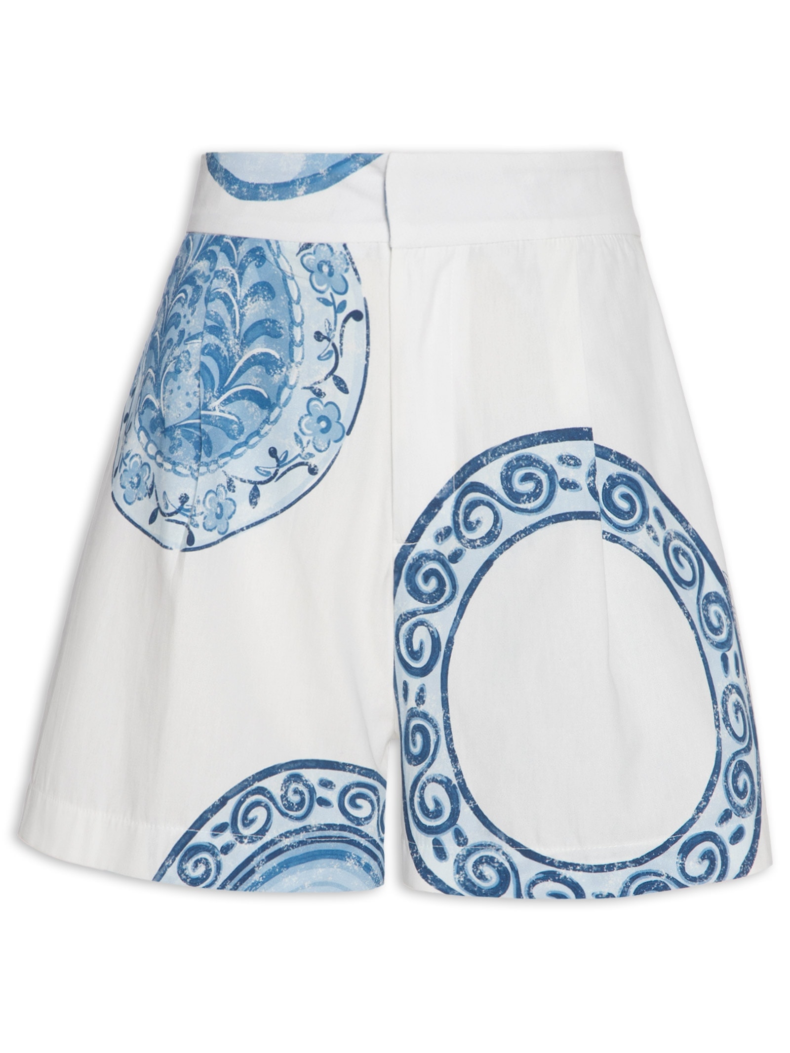 Short Feminino Cintura Alta Estampado Branco Lança Perfume