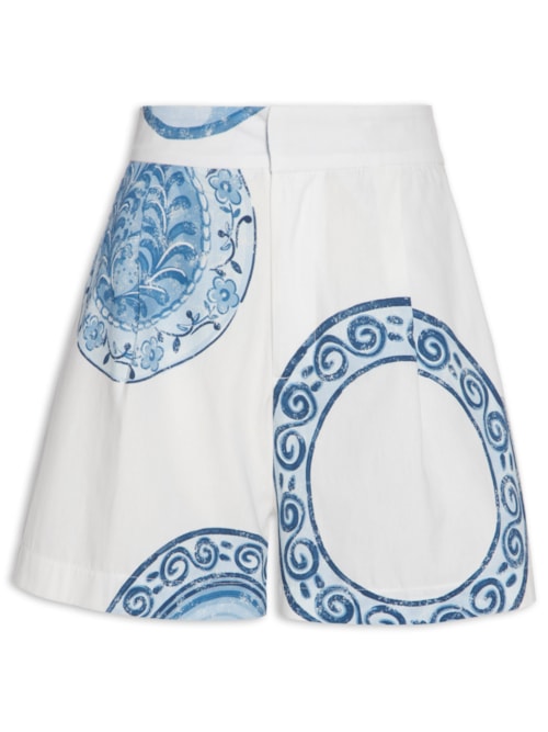 Short Feminino Cintura Alta Estampado - Branco