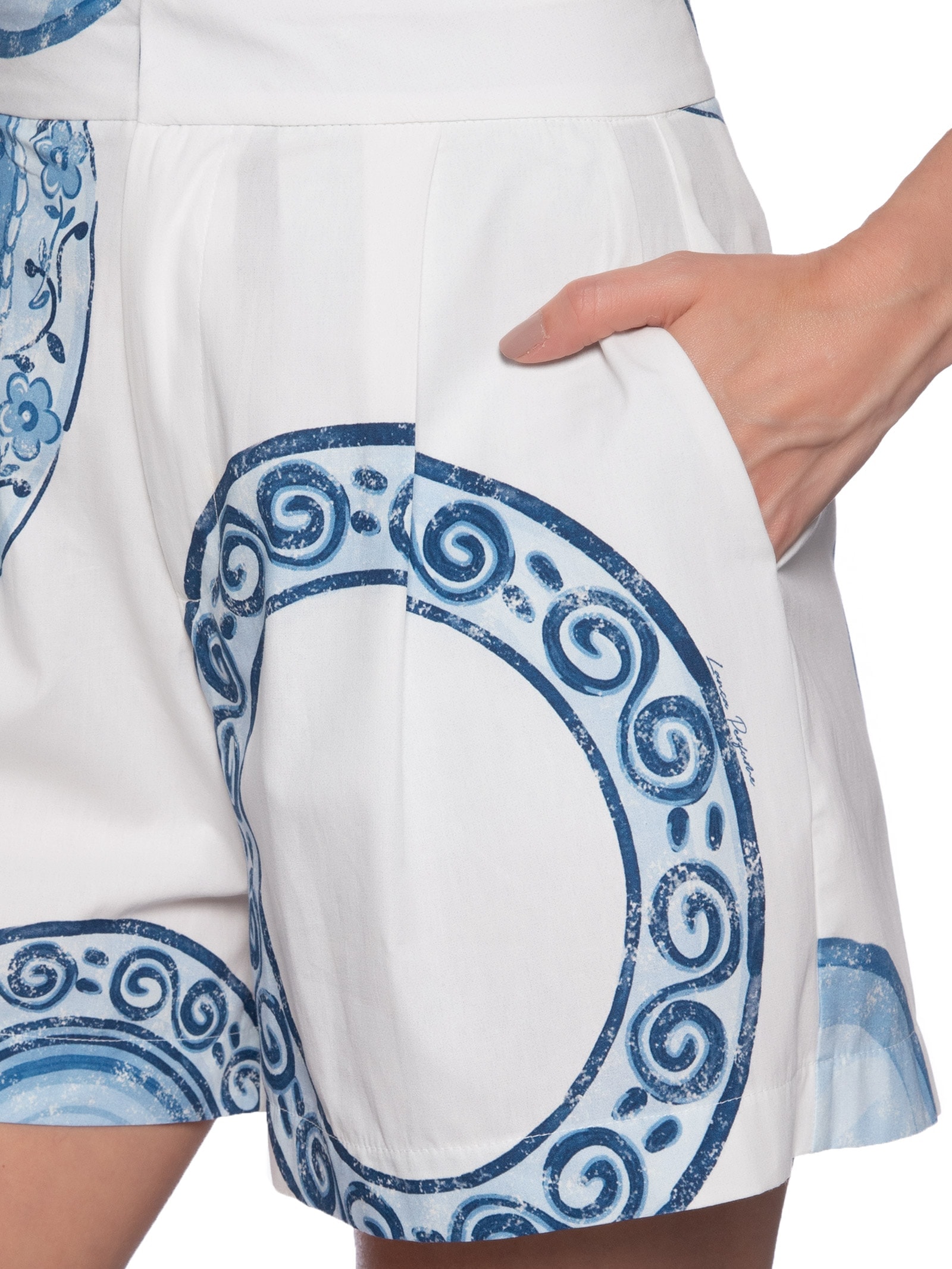 Short Feminino Cintura Alta Estampado Branco Lança Perfume