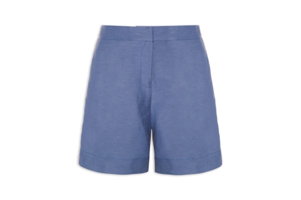 Short Feminino Cintura Alta Linho - Azul