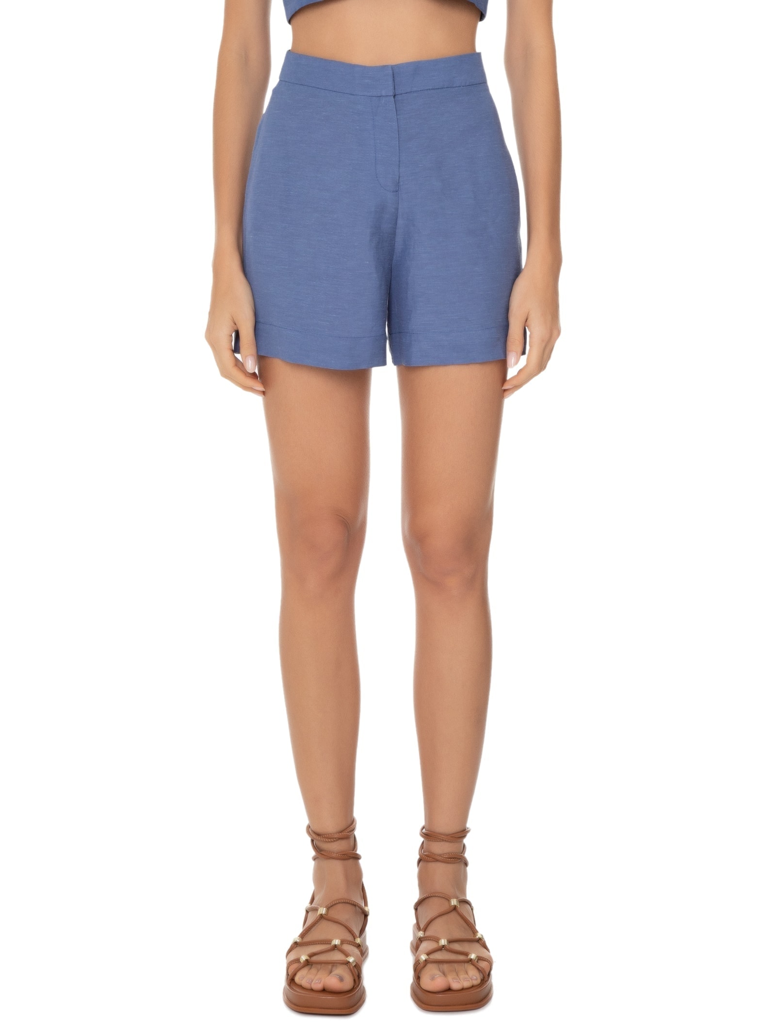 Short Feminino Cintura Alta Linho Azul '2Essential