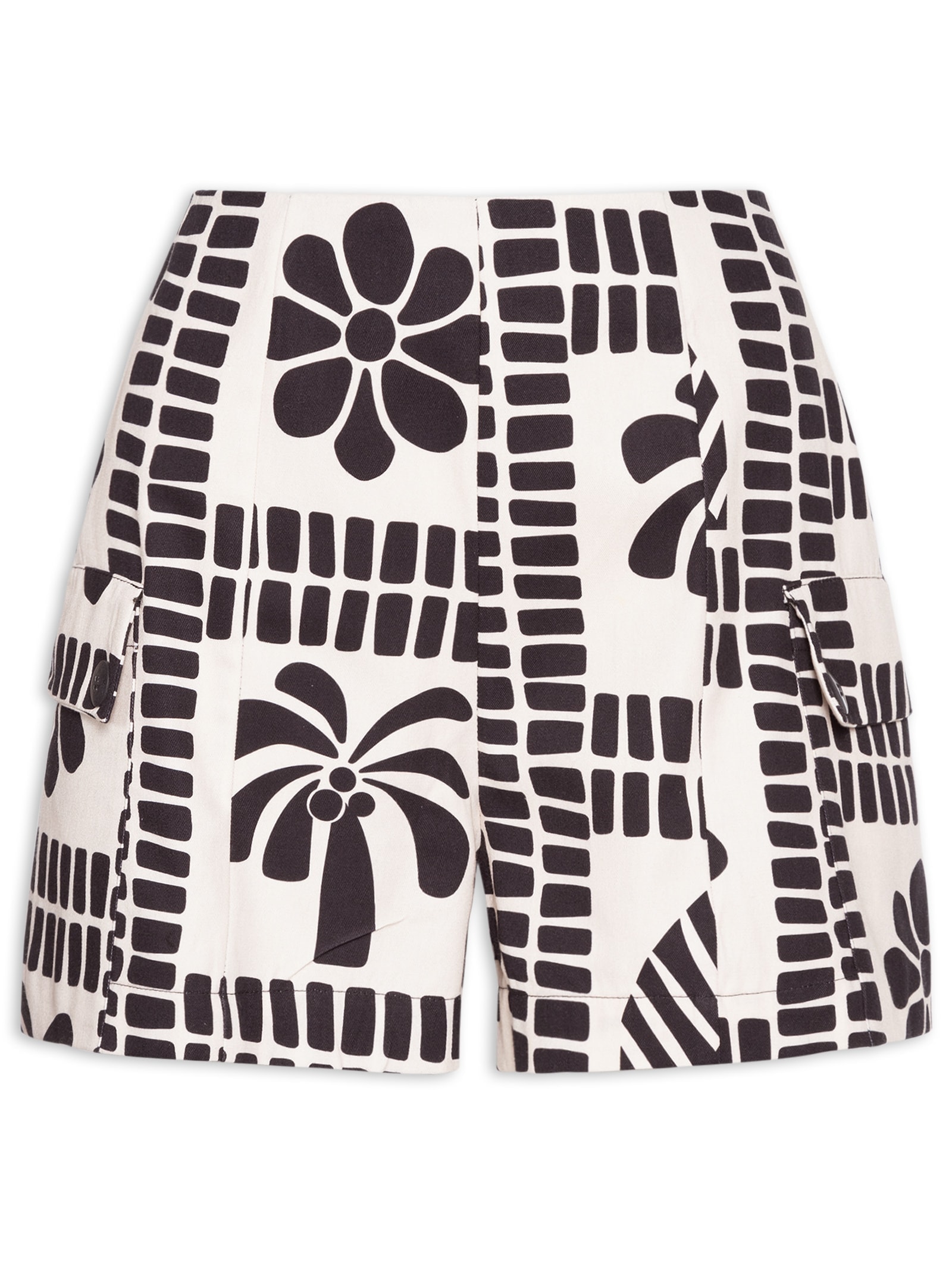 Short Feminino Com Bolso Lateral Estampado Off White Cacay