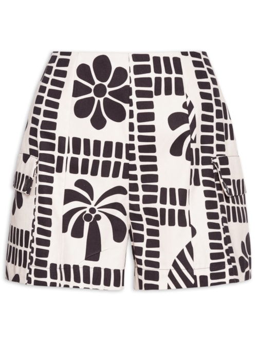 Short Feminino Com Bolso Lateral Estampado – Off White