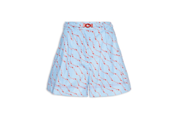 Short Feminino Com Cinto Estampa Nadadoras - Azul