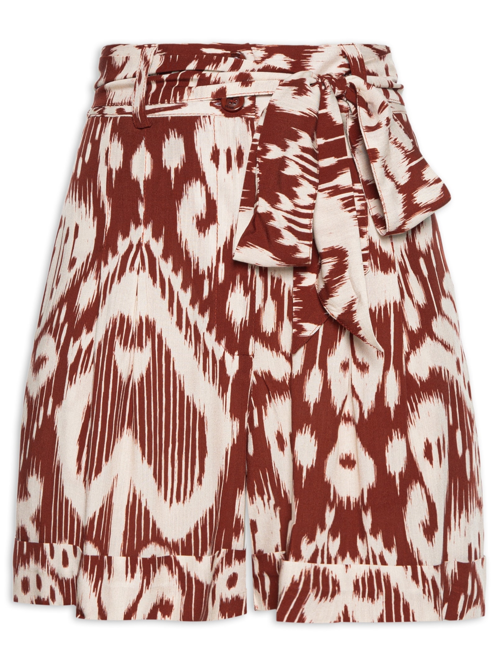 Short Feminino Com Cinto Estampa Summer Ikat Vermelho Mob