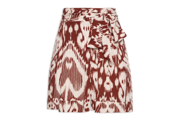 Short Feminino Com Cinto Estampa Summer Ikat - Vermelho