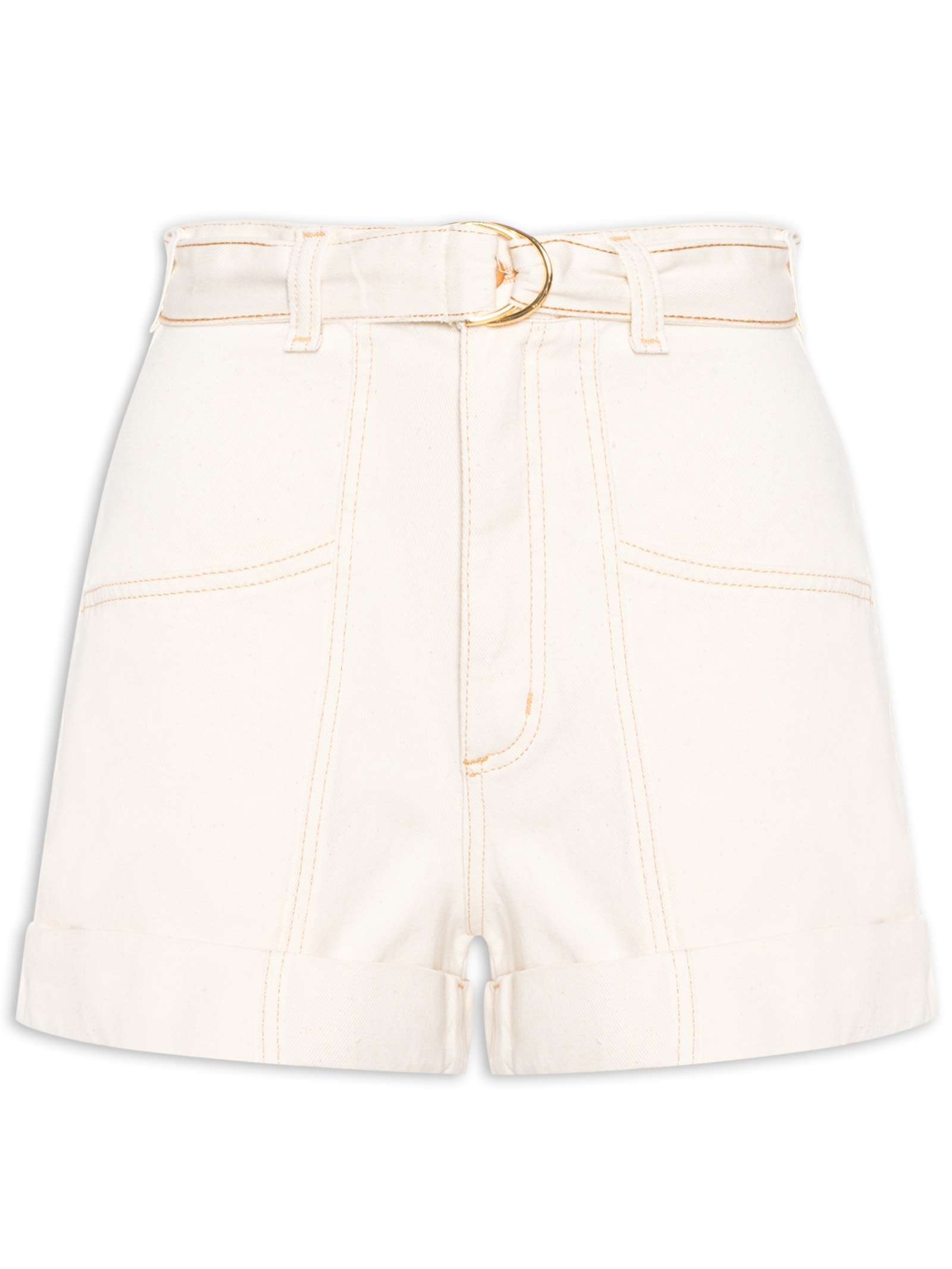 Short Feminino Com Cinto Off White Basiq