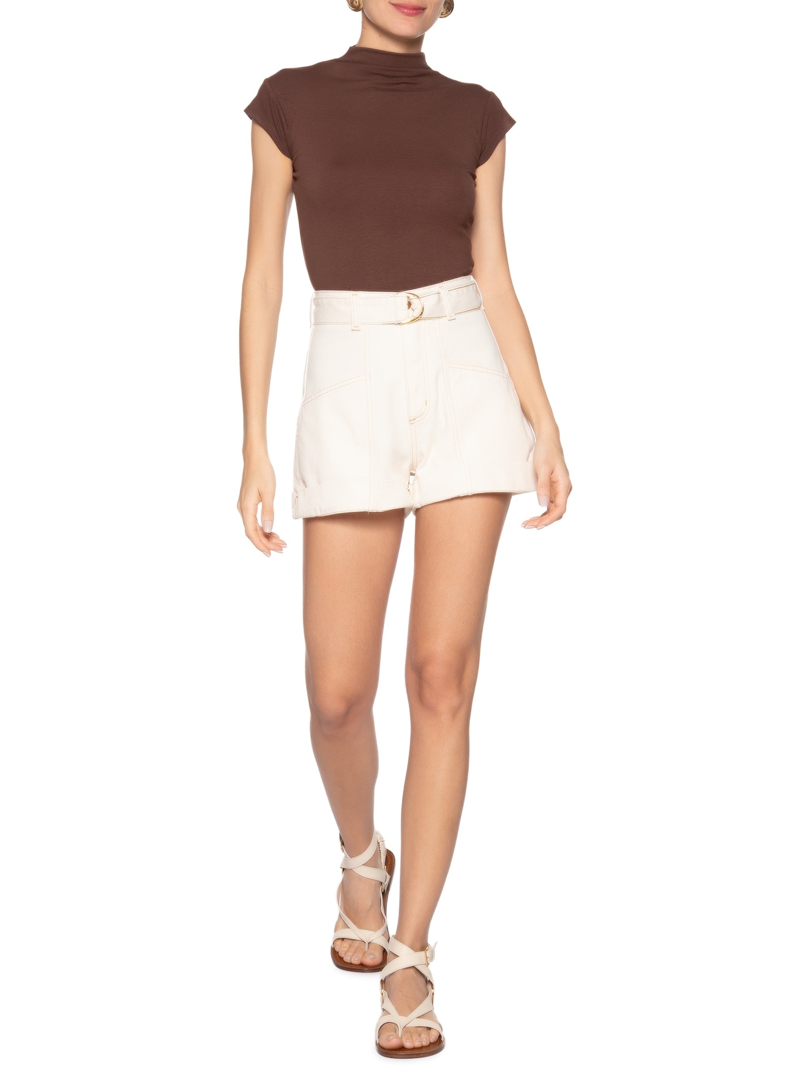 Short Feminino Com Cinto Off White Basiq