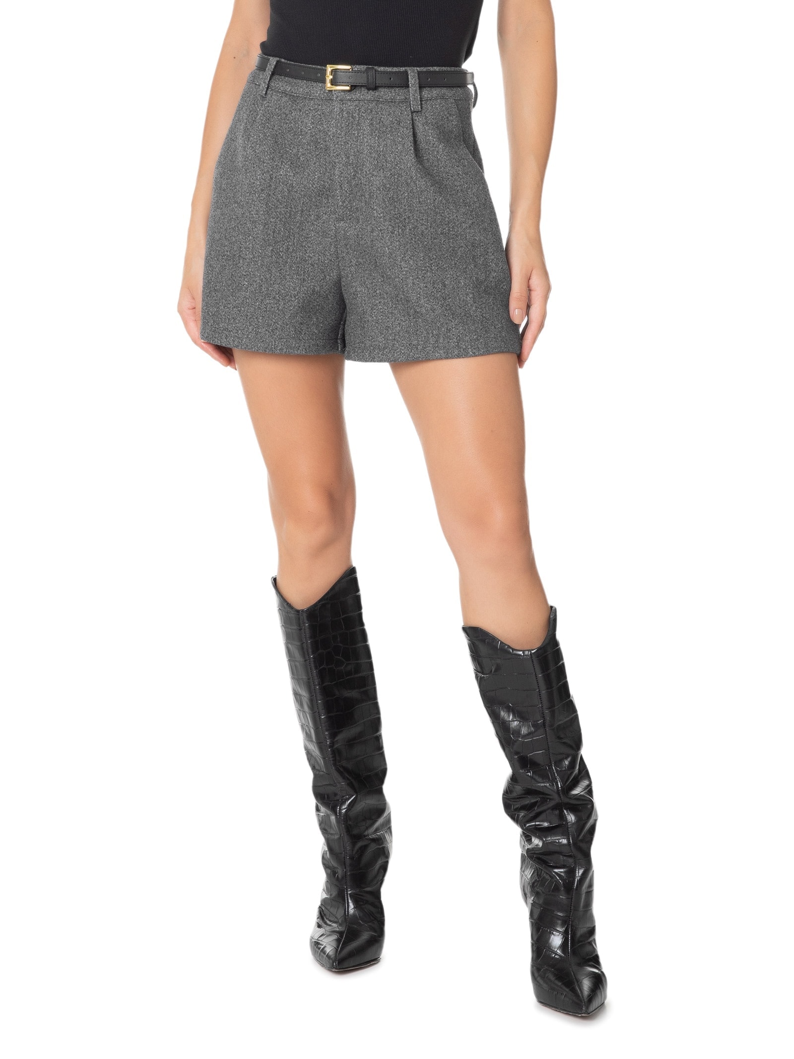 Short Feminino Com Cinto Removível Cinza Market 33