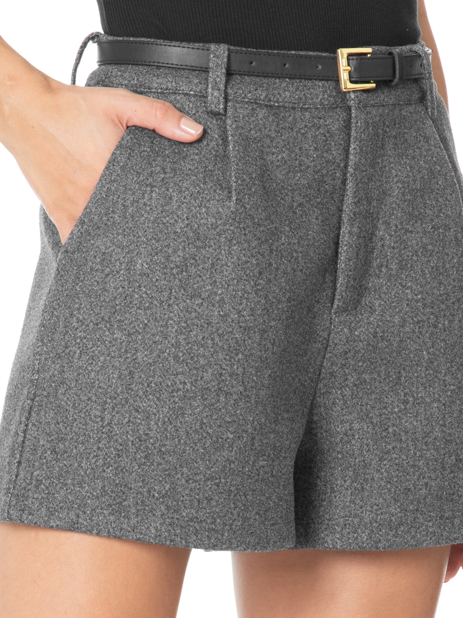 Short Feminino Com Cinto Removível Cinza Market 33