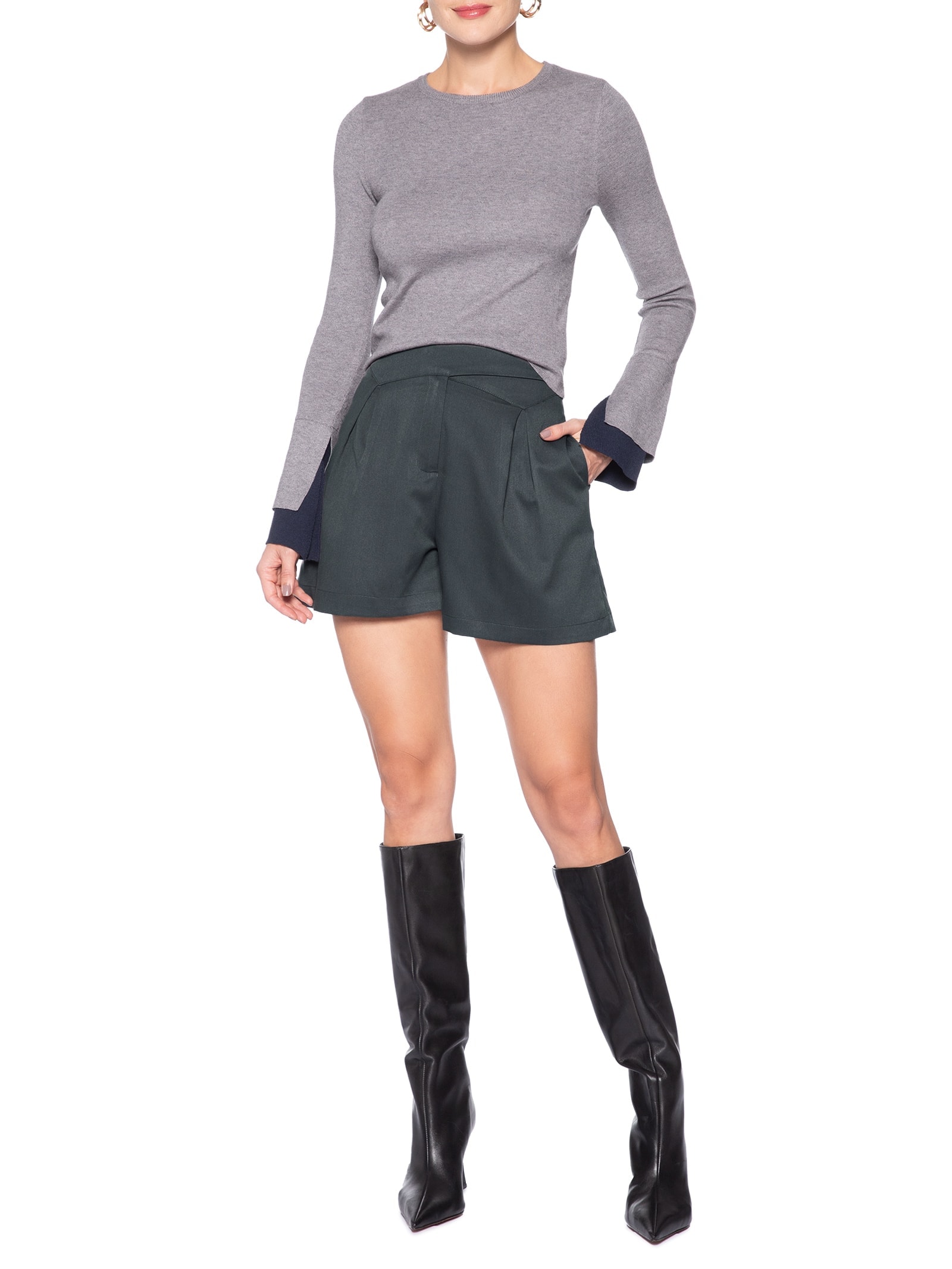 Short Feminino Com Cós Assimétrico Cinza Market 33