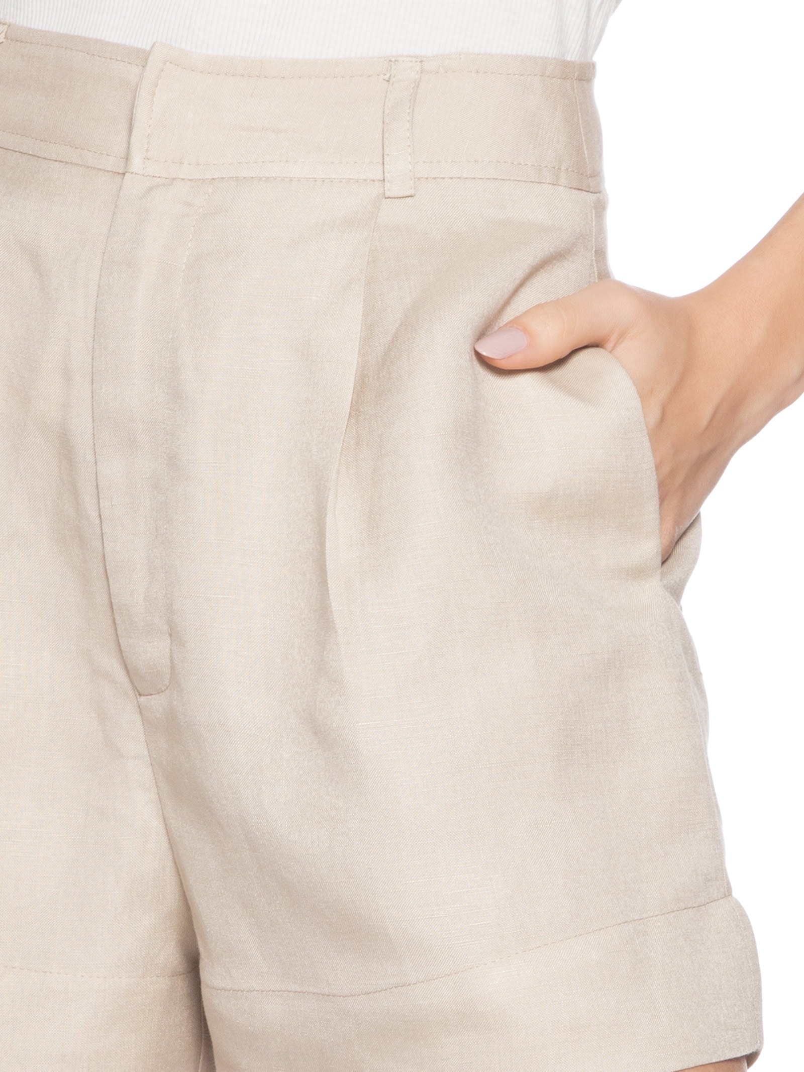 Short Feminino Com Linho Chino Bege Animale