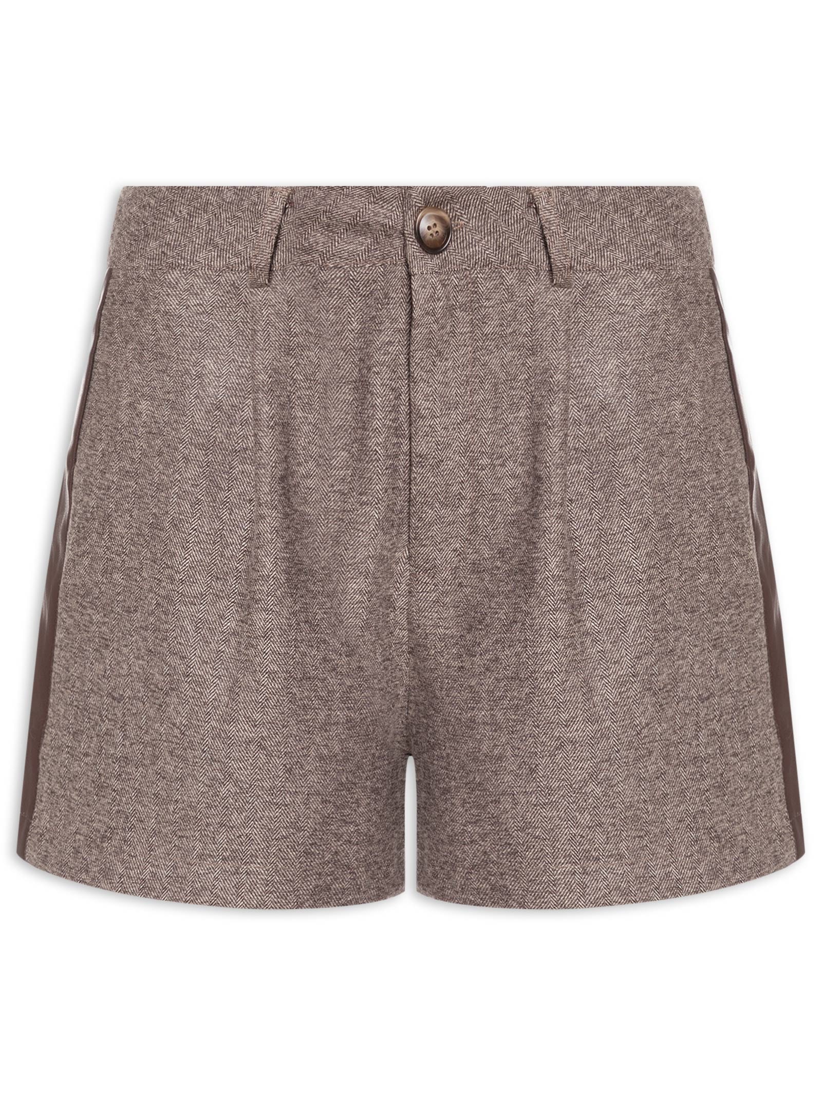 Short Feminino Com Pregas Marrom Market 33
