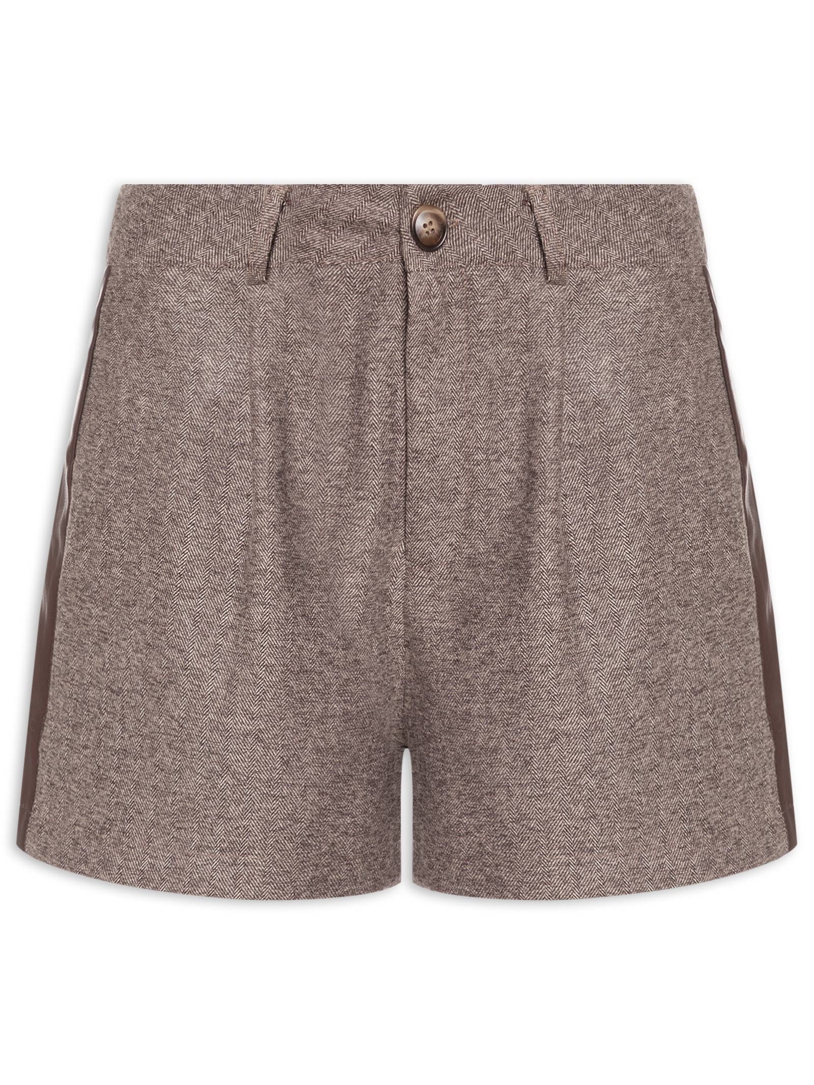 Short Feminino Com Pregas Marrom Market 33