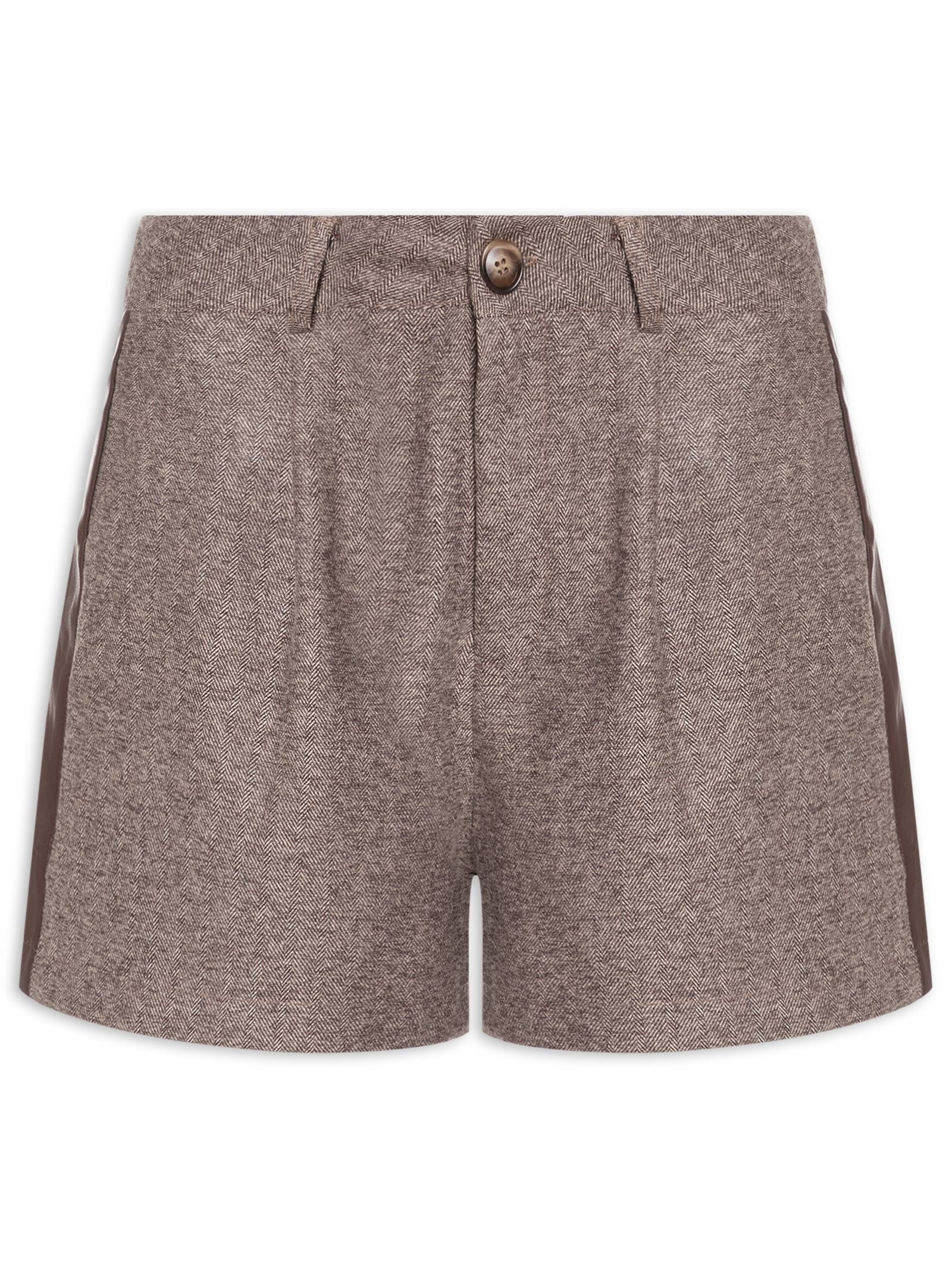 Short Feminino Com Pregas Marrom Market 33