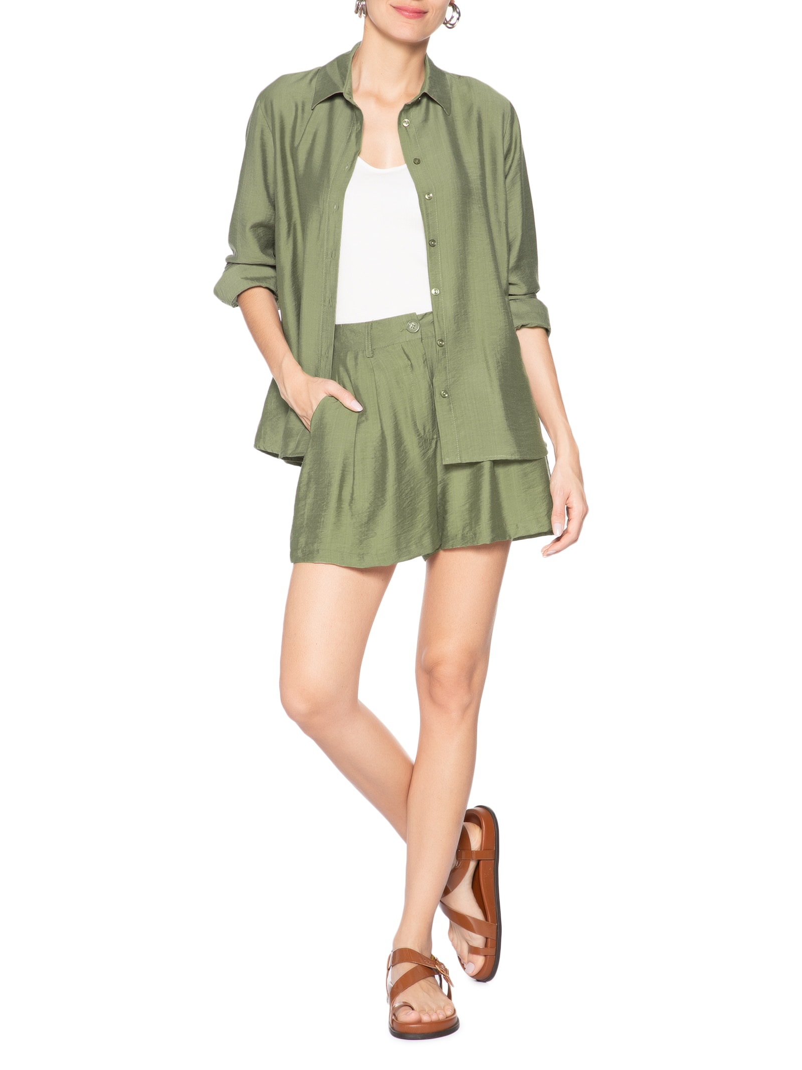 Short Feminino Com Pregas Verde Market 33