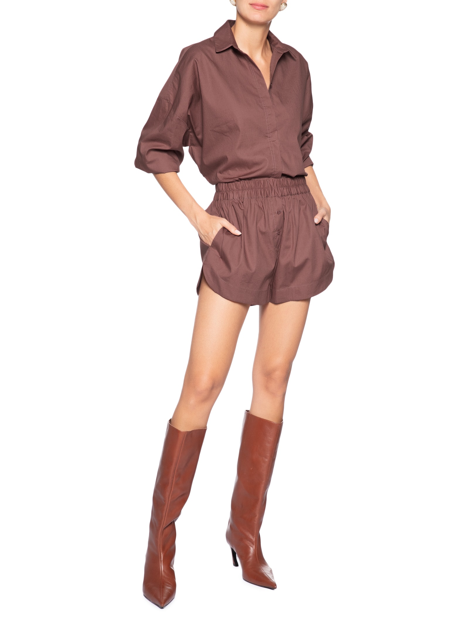 Short Feminino Cós Elástico Marrom Animale