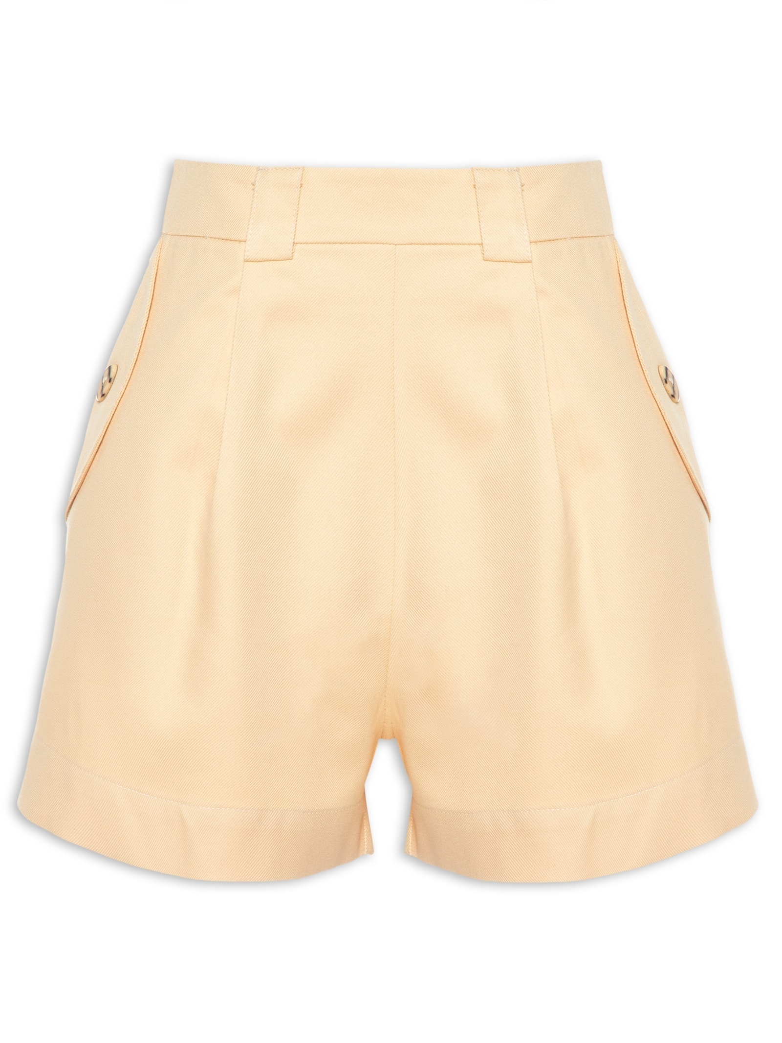 Short Feminino Curto Bolsos Com Lapela Amarelo Basiq