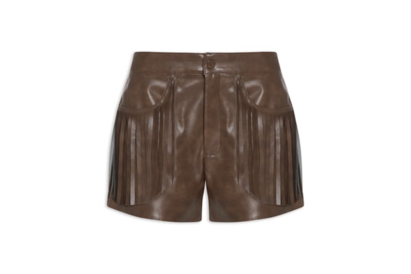 Short Feminino Curto Com Franjas - Marrom