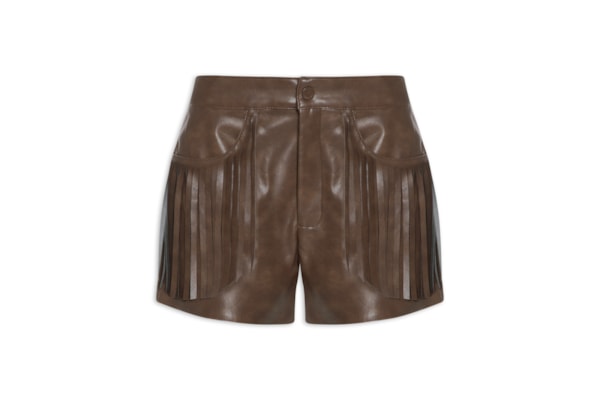 Short Feminino Curto Com Franjas - Marrom