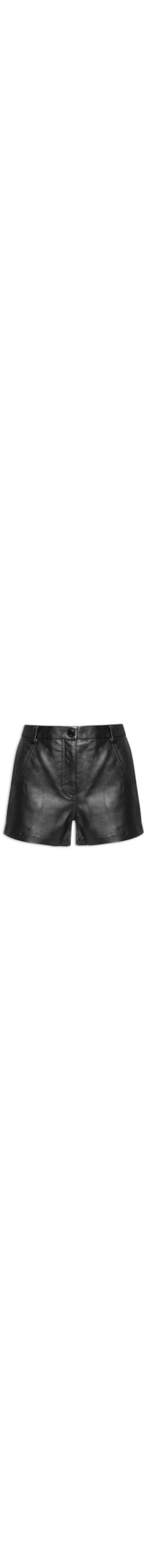 Short Feminino De Couro Cós Aplicado Fraldado - Preto