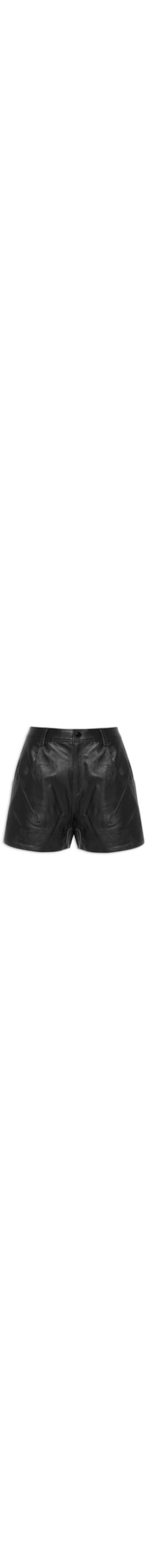 Short Feminino De Couro Curto Pespontado - Preto