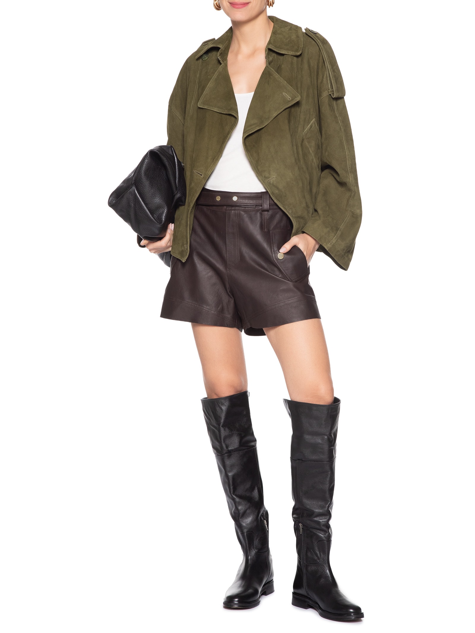 Short Feminino De Couro Faixa Amarração Marrom Animale