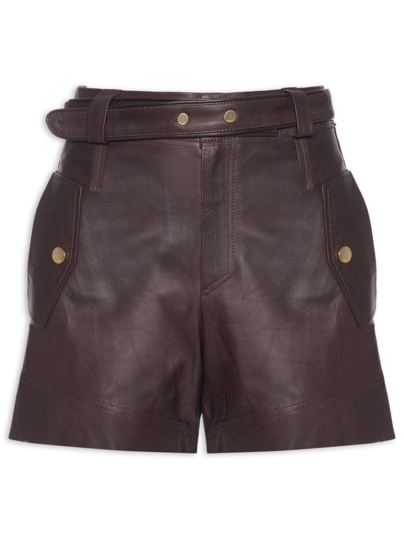 Short Feminino De Couro Faixa Amarração Marrom Animale