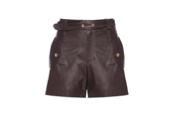 Short Feminino De Couro Faixa Amarração - Marrom