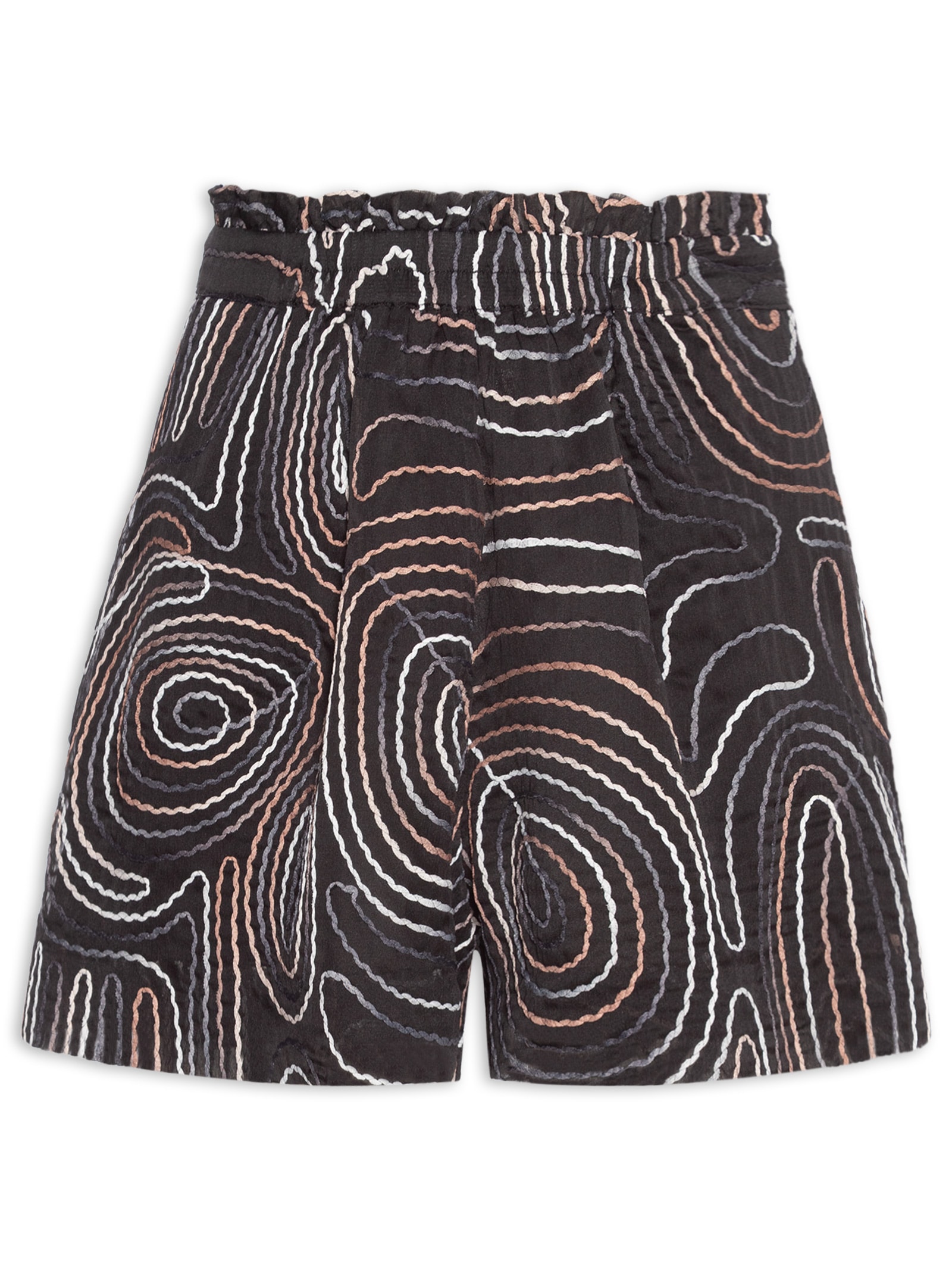 Short Feminino de Georgette Amplo Com Bordado Preto Animale