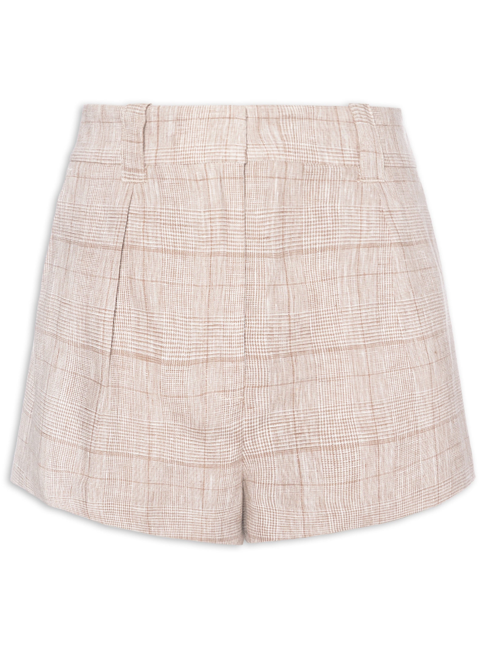 Short Feminino de Linho Xadrez Cinza Animale