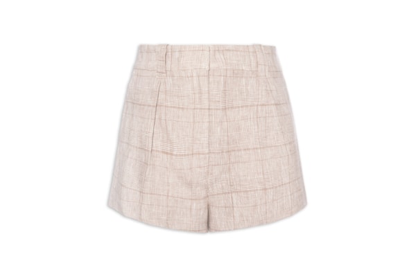 Short Feminino de Linho Xadrez - Cinza