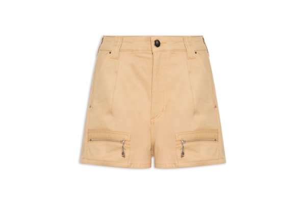 Short Feminino De Sarja Bolso Faca Cintura Média - Bege