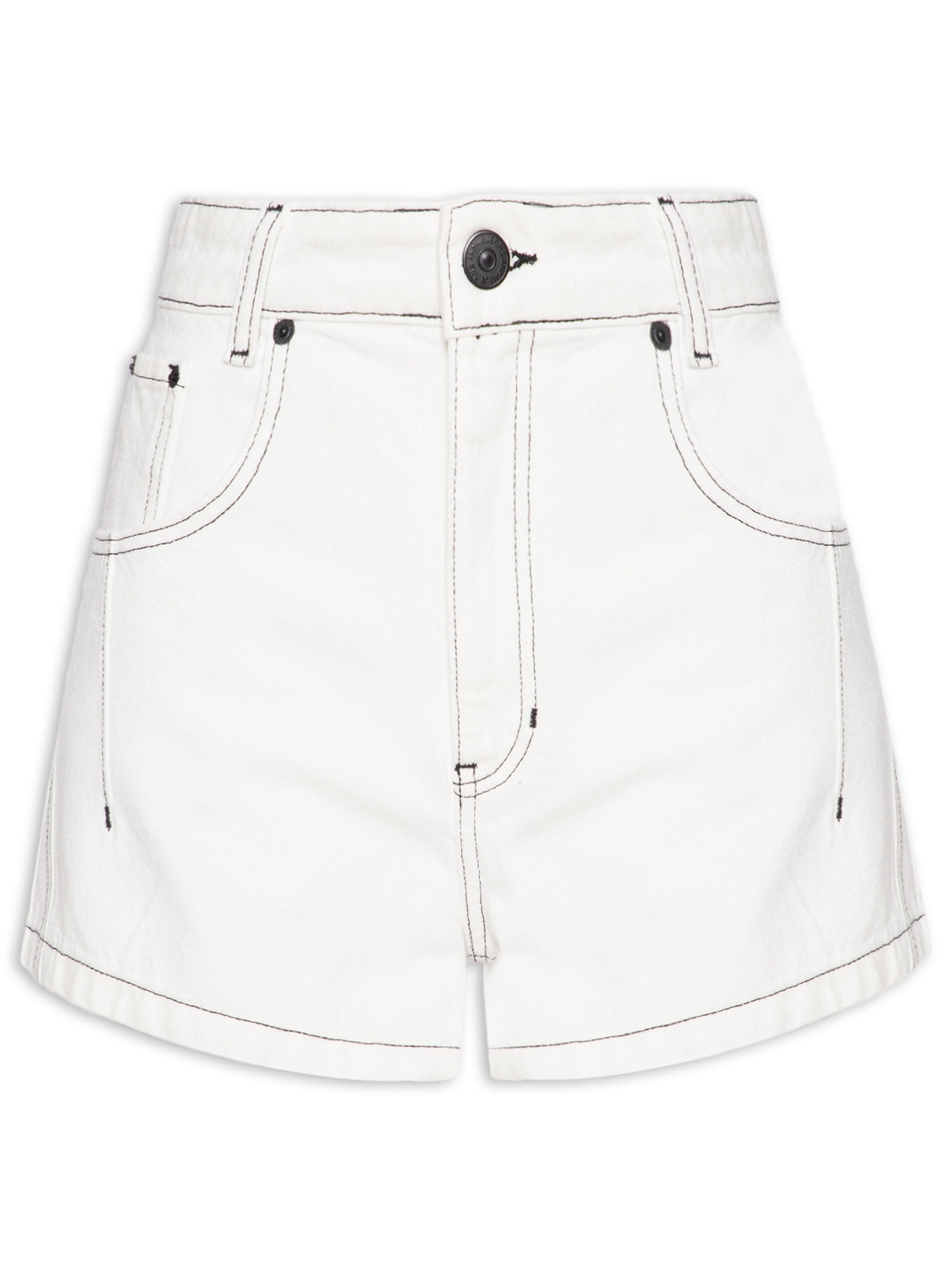 Short Feminino de Sarja Cintura Alta Pesponto Contrastante Branco Animale Jeans