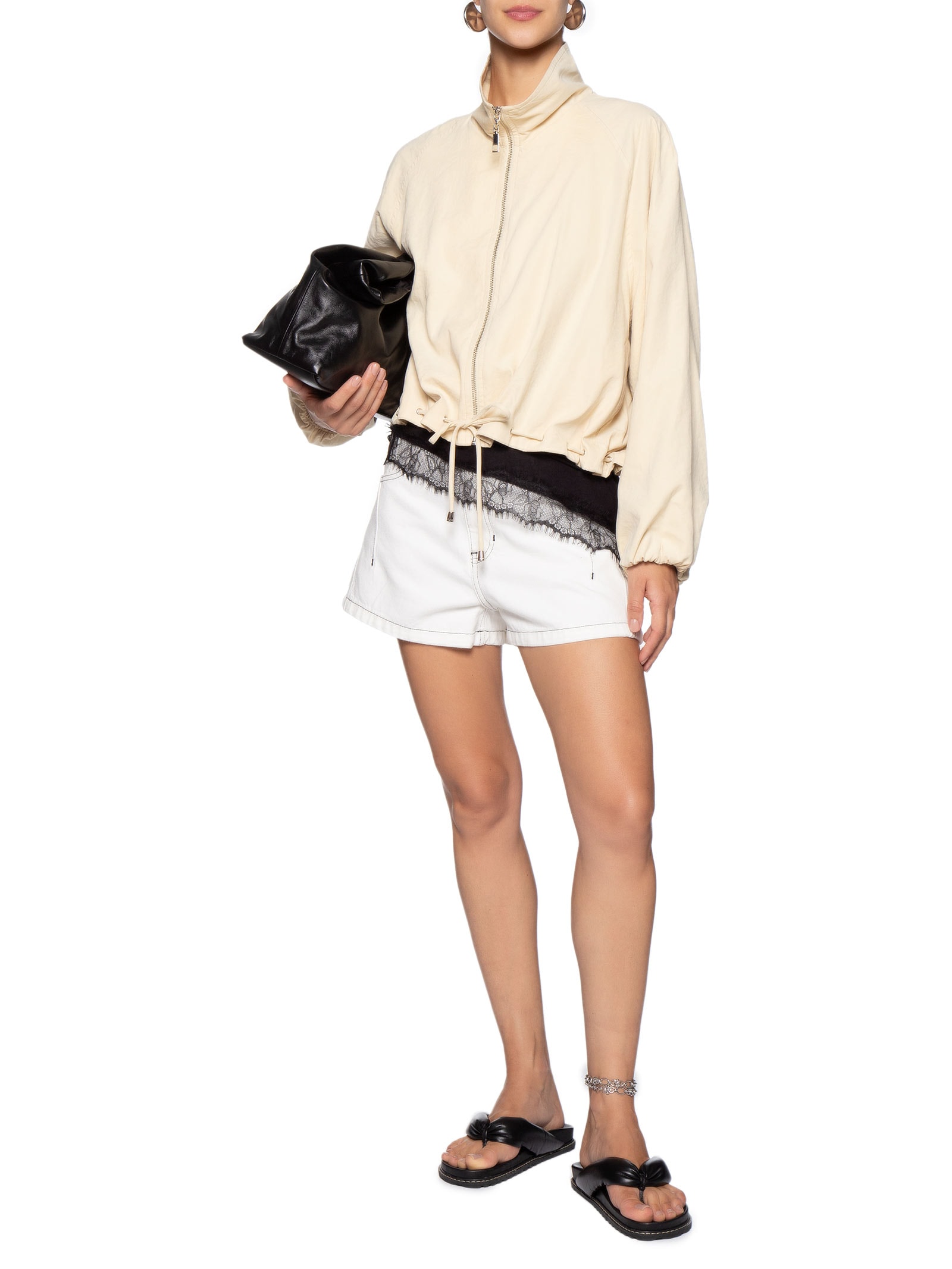 Short Feminino de Sarja Cintura Alta Pesponto Contrastante Branco Animale Jeans