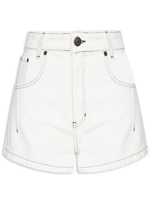 Short Feminino de Sarja Cintura Alta Pesponto Contrastante – Branco
