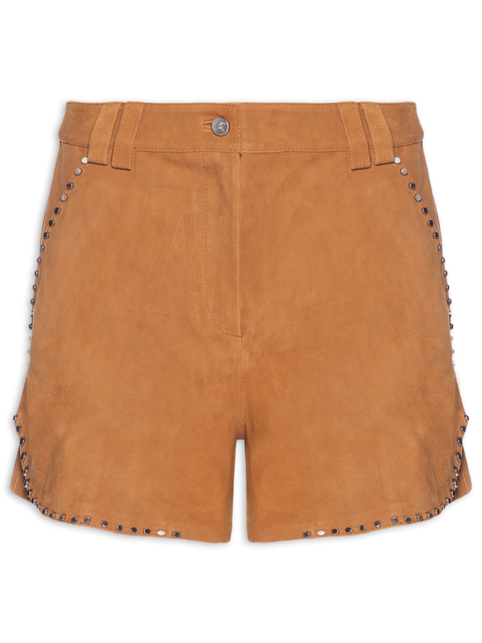 Short Feminino De Suede Com Tachas Marrom Animale Jeans