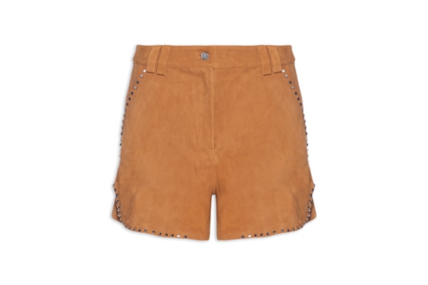Short Feminino De Suede Com Tachas - Marrom