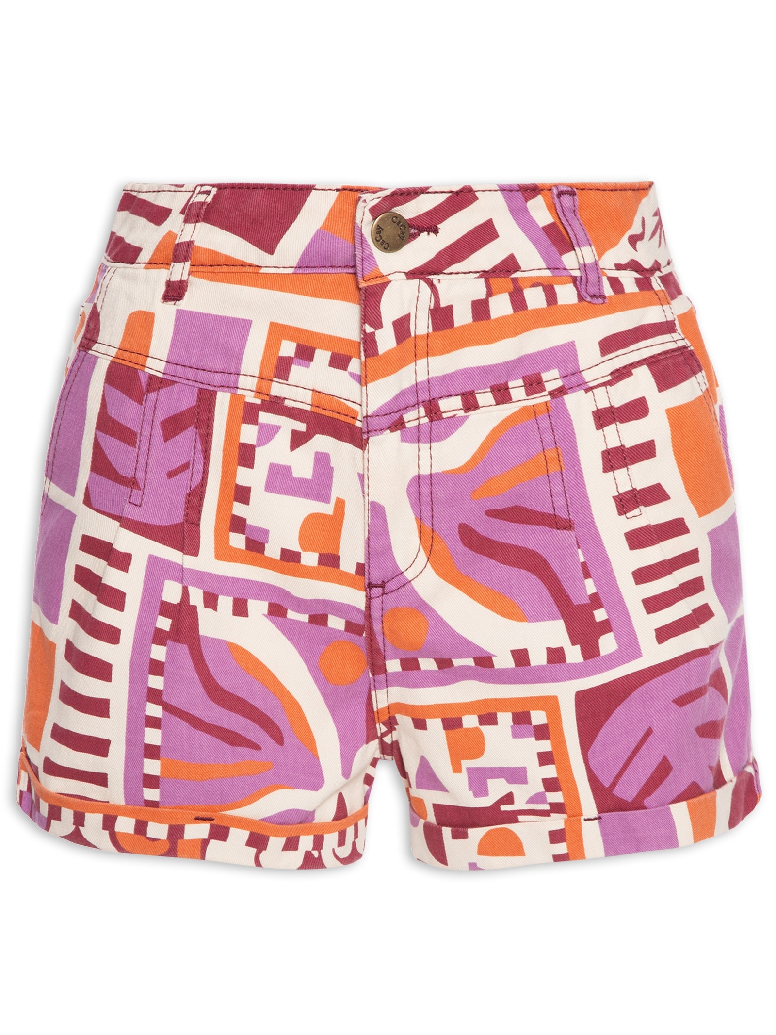 Short Feminino Detalhes Pregas Sarja Laranja Cacay