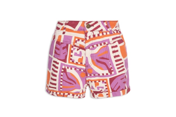 Short Feminino Detalhes Pregas Sarja - Laranja
