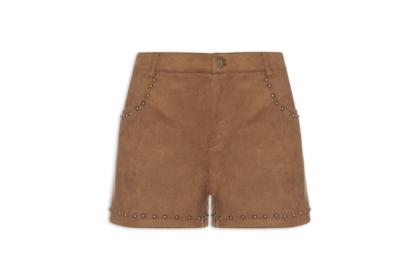 Short Feminino Em Suede Com Tachas - Marrom