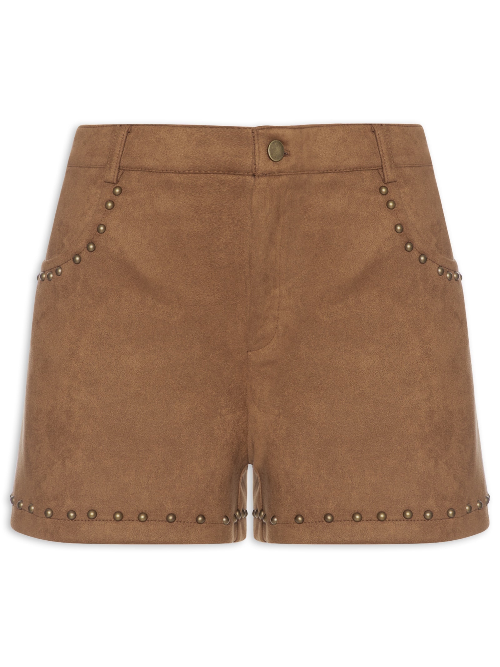 Short Feminino Em Suede Com Tachas Marrom Market 33