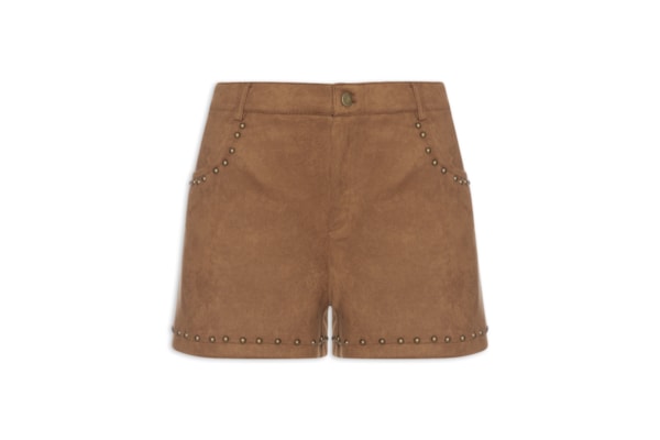 Short Feminino Em Suede Com Tachas - Marrom